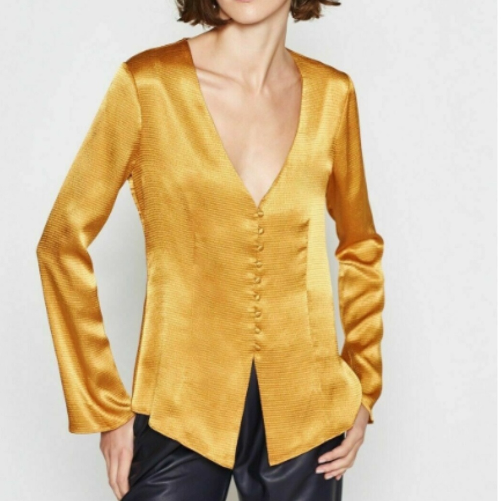 JOIE Madora Blouse Dusty Gold Bell Long Sleeve